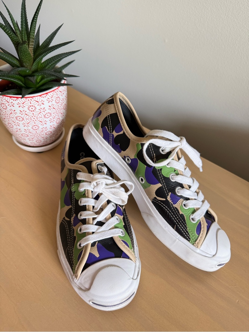 Converse Jack Purcell Low Candied Ginger Camo Sneakers Purple Green Leather 7 - Picture 8 of 15